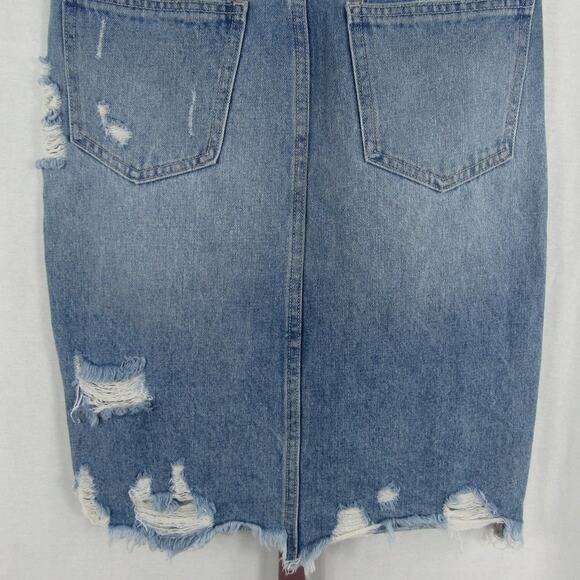 Vervet XS Distressed High-Waisted Skirt with Front Slit Knee Length Midi Frayed - Picture 6 of 6